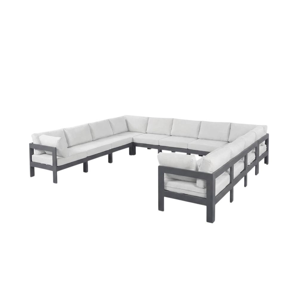 White Fabric Outdoor Patio Modular Sectional With Contemporary Style. Picture 1
