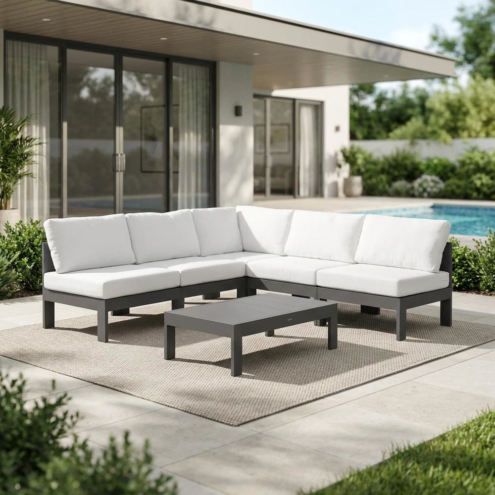 White Fabric Outdoor Modular Sectional With Contemporary Style For Patio. Picture 3