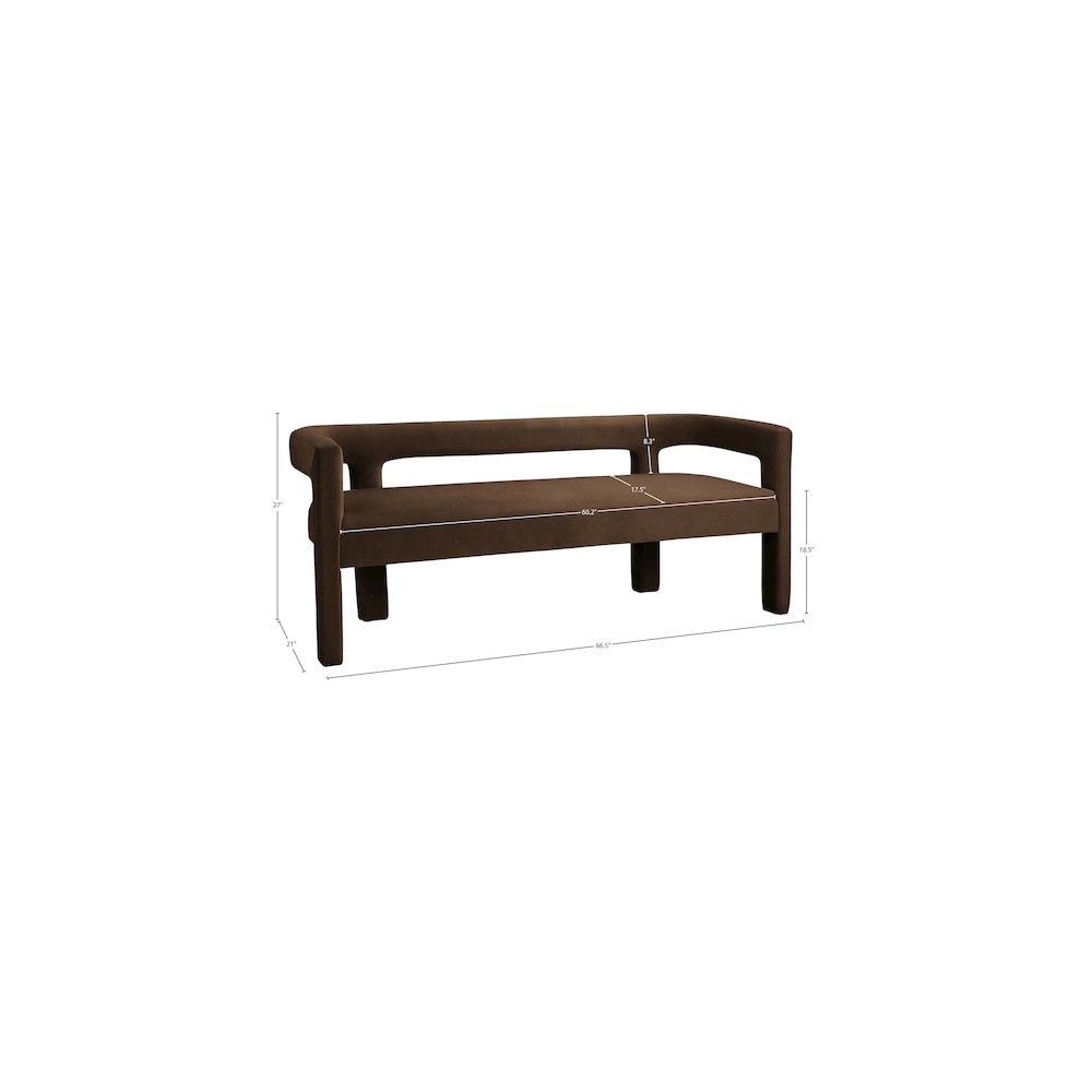 Athena Brown Velvet Bench. Picture 5