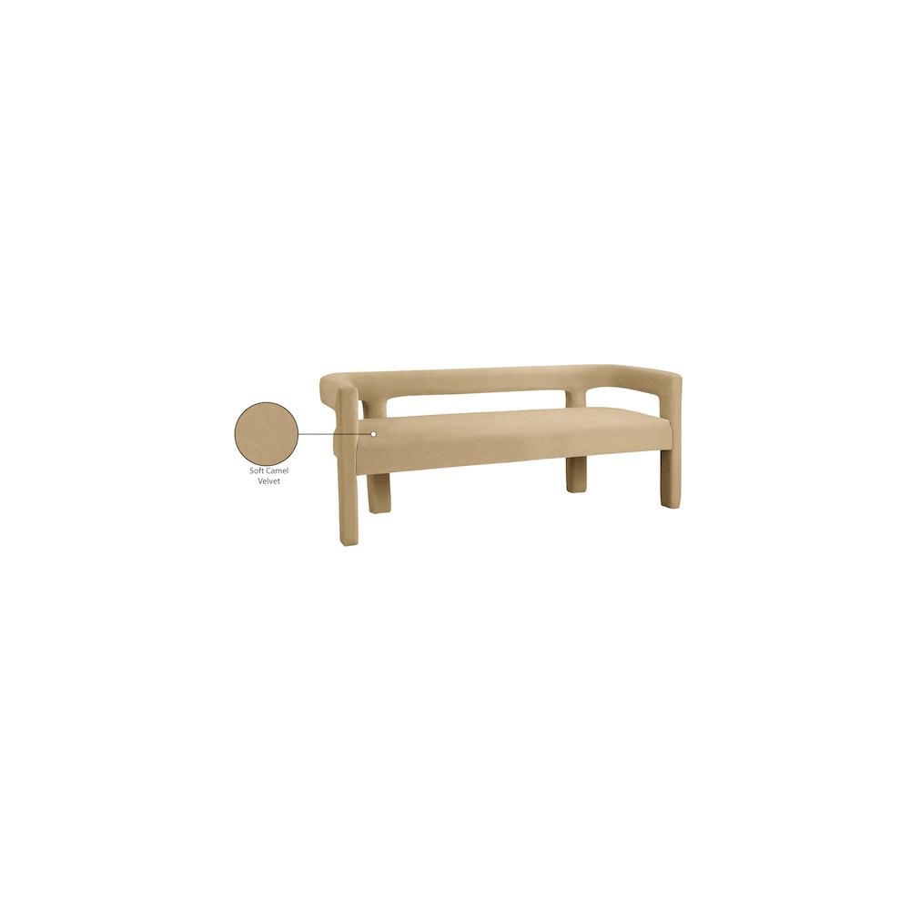 Athena Camel Velvet Bench. Picture 6