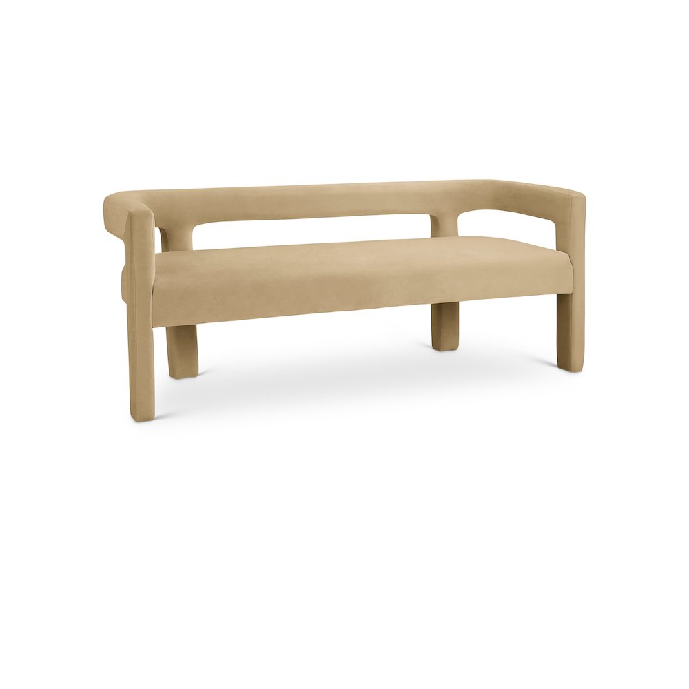 Athena Camel Velvet Bench. Picture 1