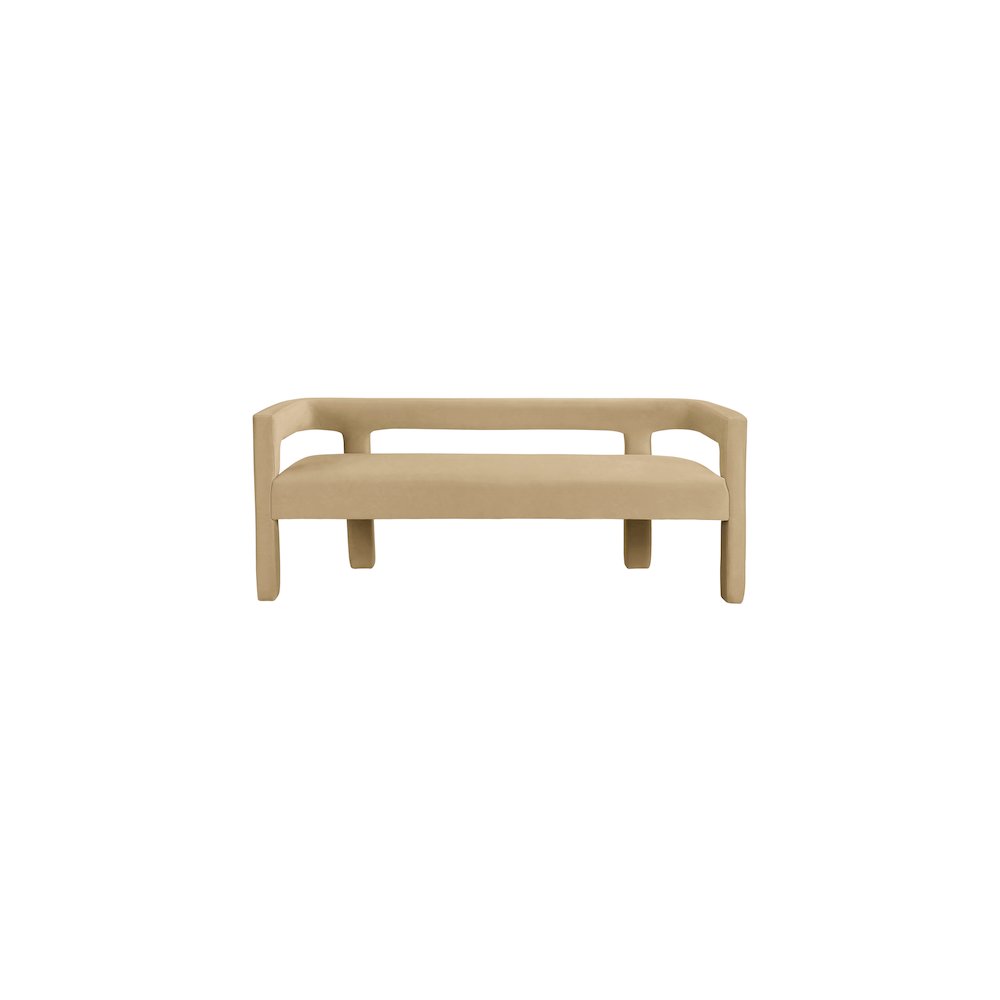 Athena Camel Velvet Bench. Picture 3