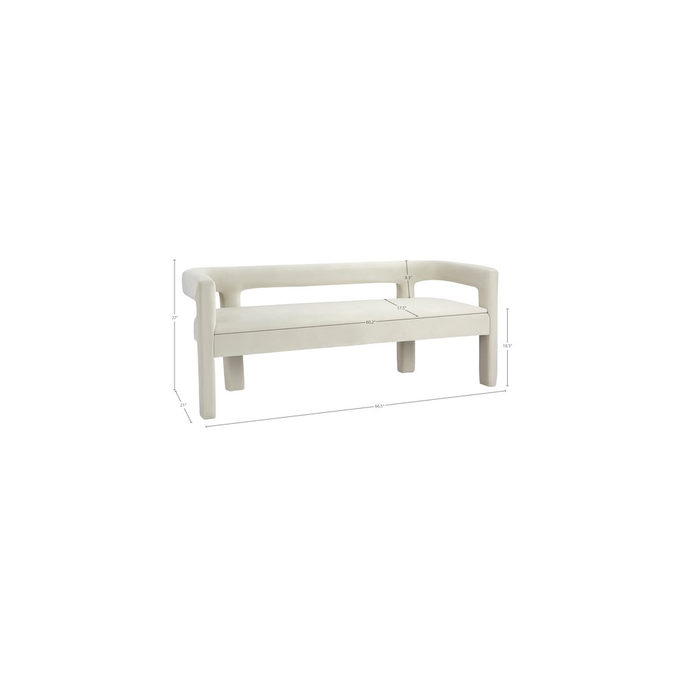 Athena Cream Velvet Bench. Picture 5