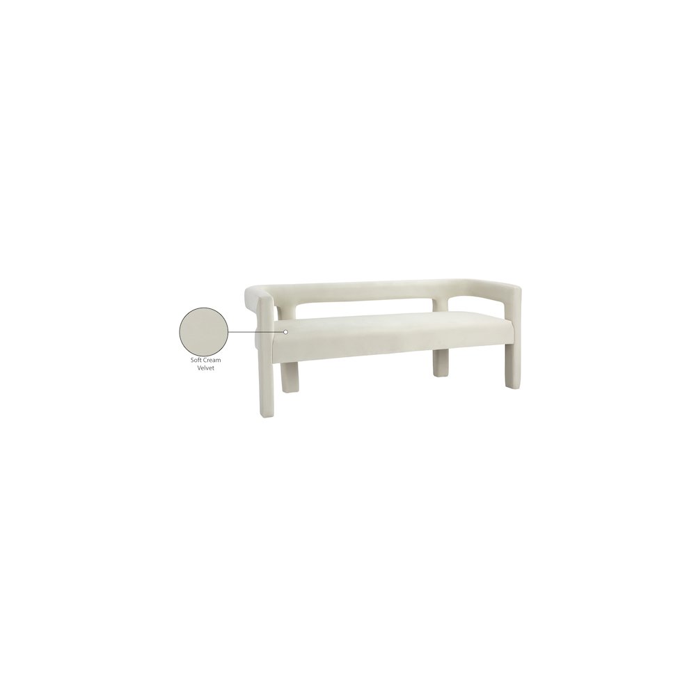 Athena Cream Velvet Bench. Picture 6