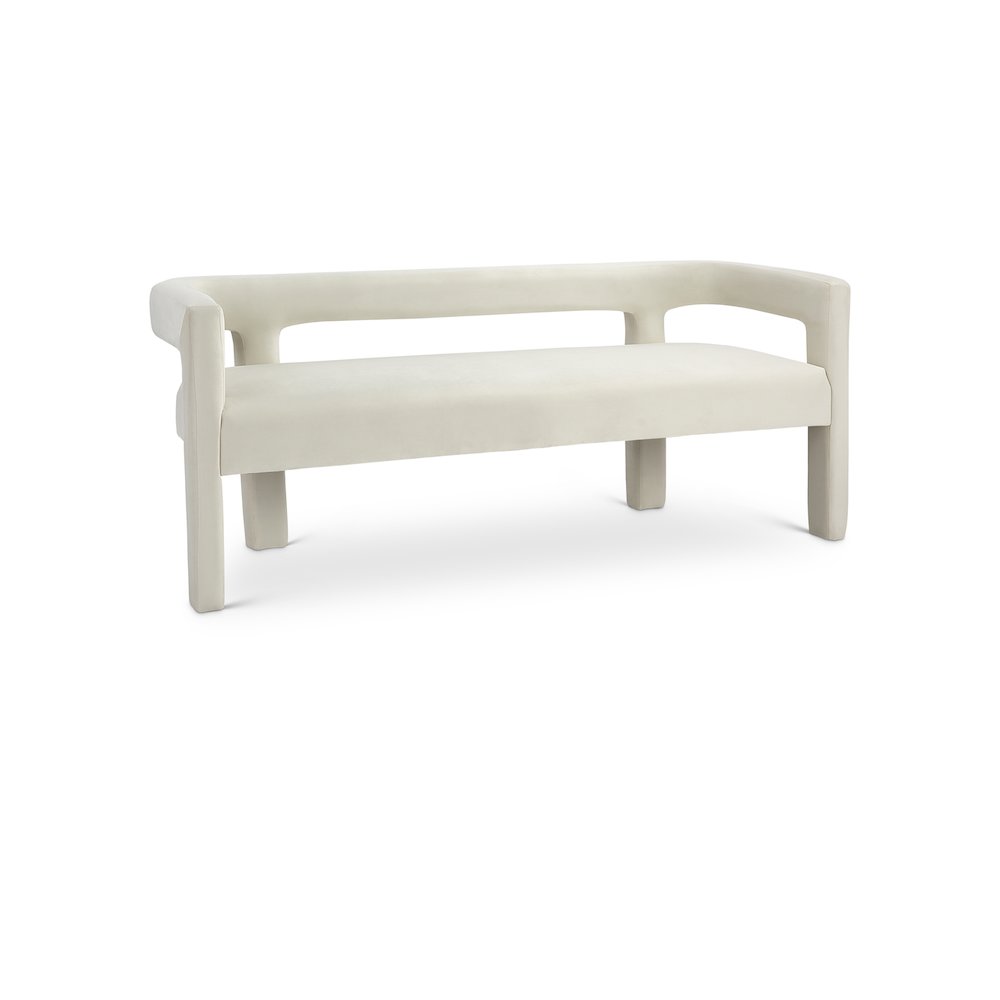 Athena Cream Velvet Bench. Picture 1