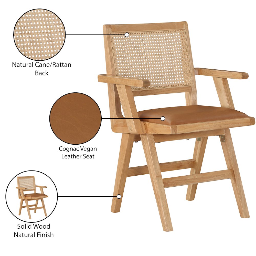 Abby Cognac Vegan Leather Dining Arm Chair, Set of 2. Picture 8