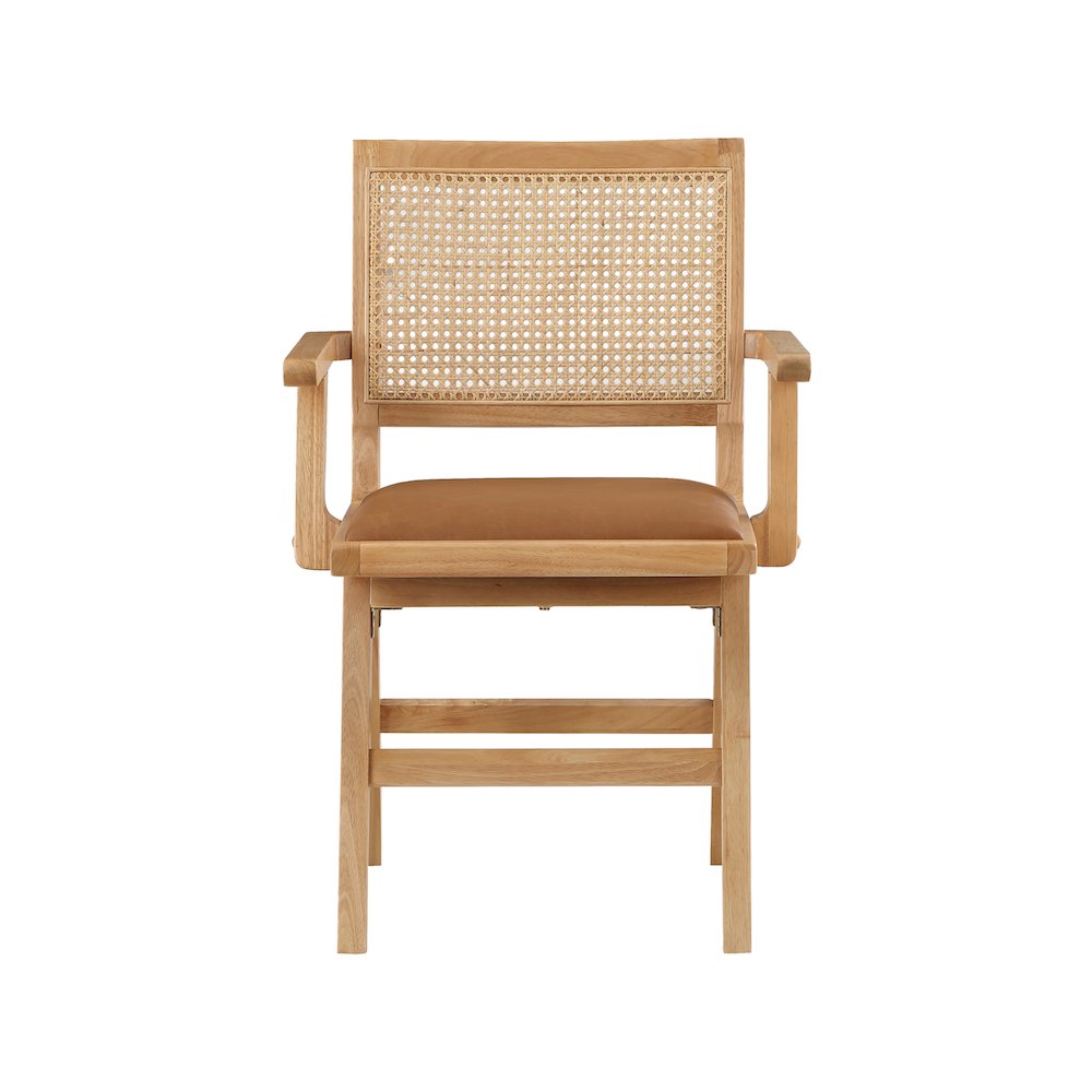 Abby Cognac Vegan Leather Dining Arm Chair, Set of 2. Picture 3