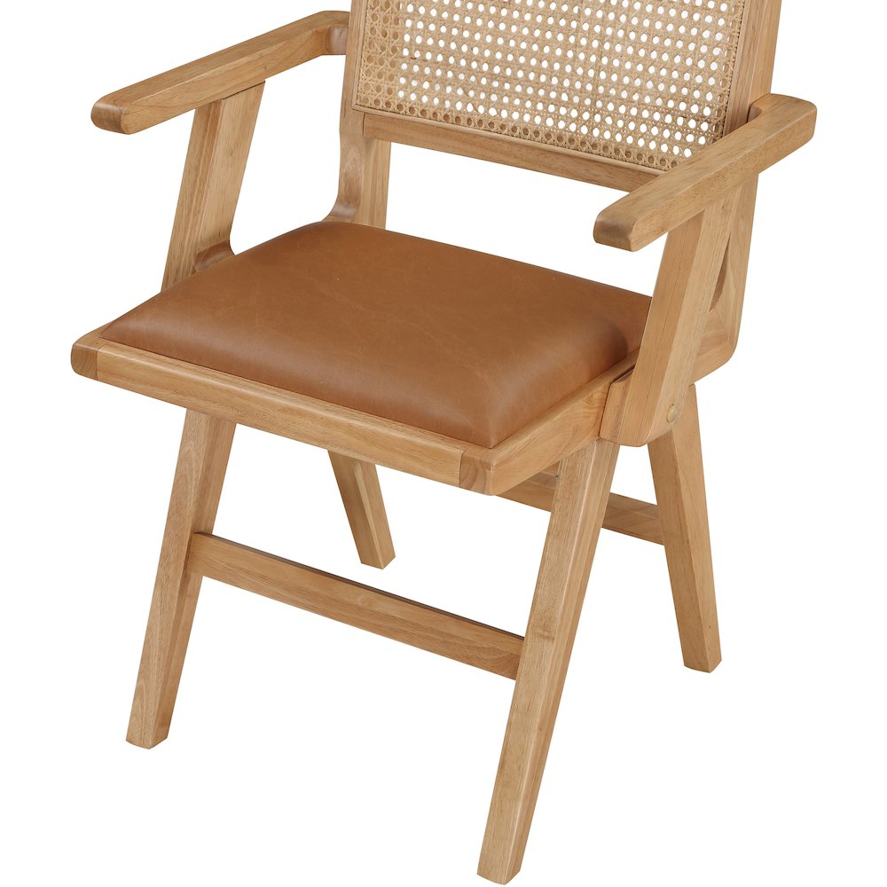 Abby Cognac Vegan Leather Dining Arm Chair, Set of 2. Picture 6