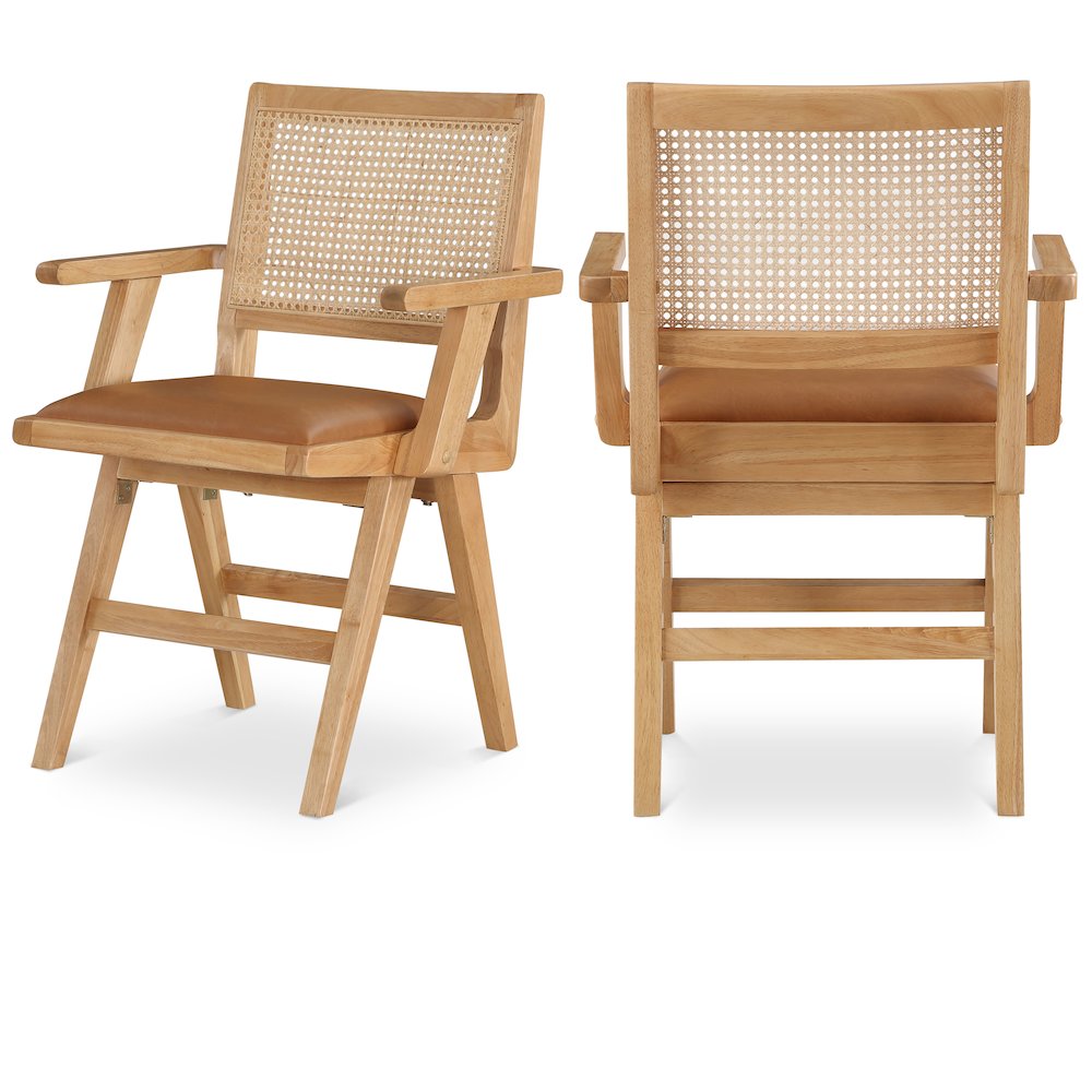 Abby Cognac Vegan Leather Dining Arm Chair, Set of 2. Picture 1