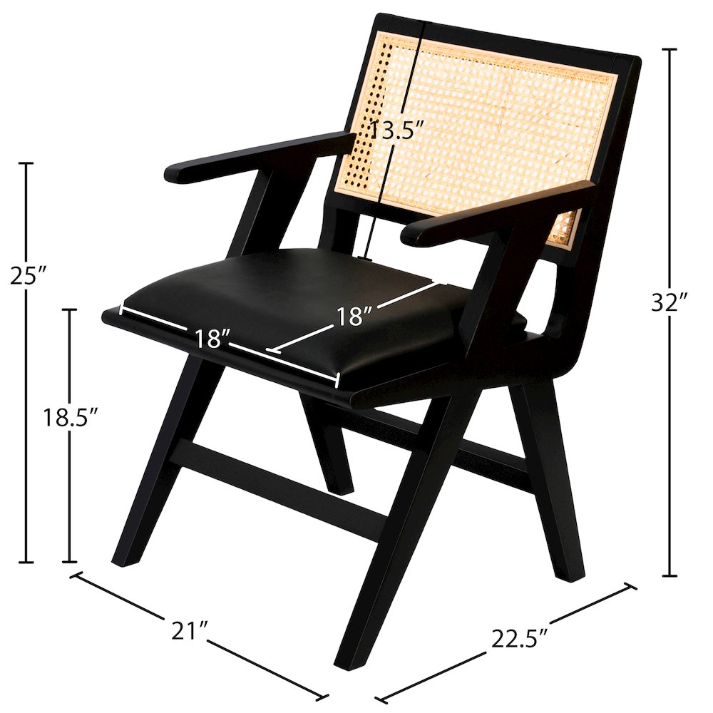 Abby Black Vegan Leather Dining Arm Chair, Set of 2. Picture 11