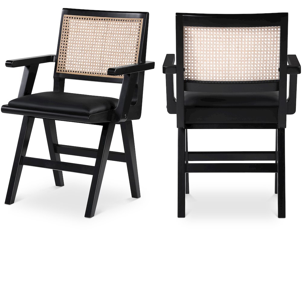 Abby Black Vegan Leather Dining Arm Chair, Set of 2. Picture 1