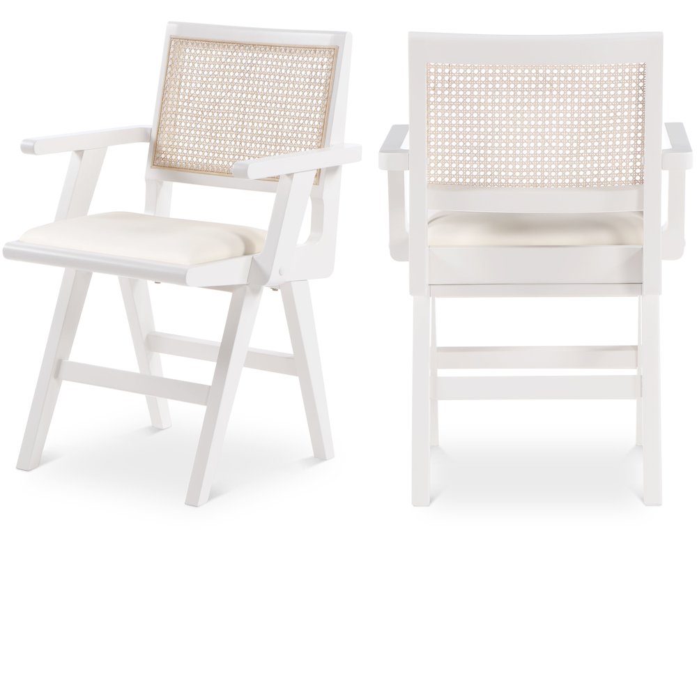 Abby Cream Vegan Leather Dining Arm Chair, Set of 2. Picture 1