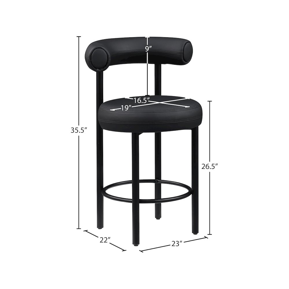 Bordeaux Black Vegan Leather Counter Stool, Set of 2. Picture 9