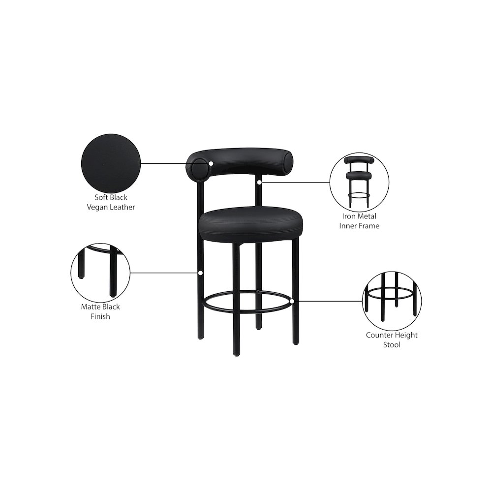 Bordeaux Black Vegan Leather Counter Stool, Set of 2. Picture 10