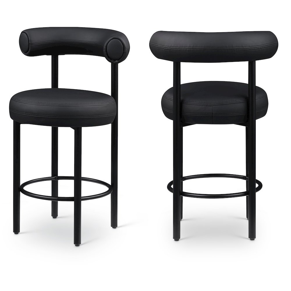 Bordeaux Black Vegan Leather Counter Stool, Set of 2. Picture 1