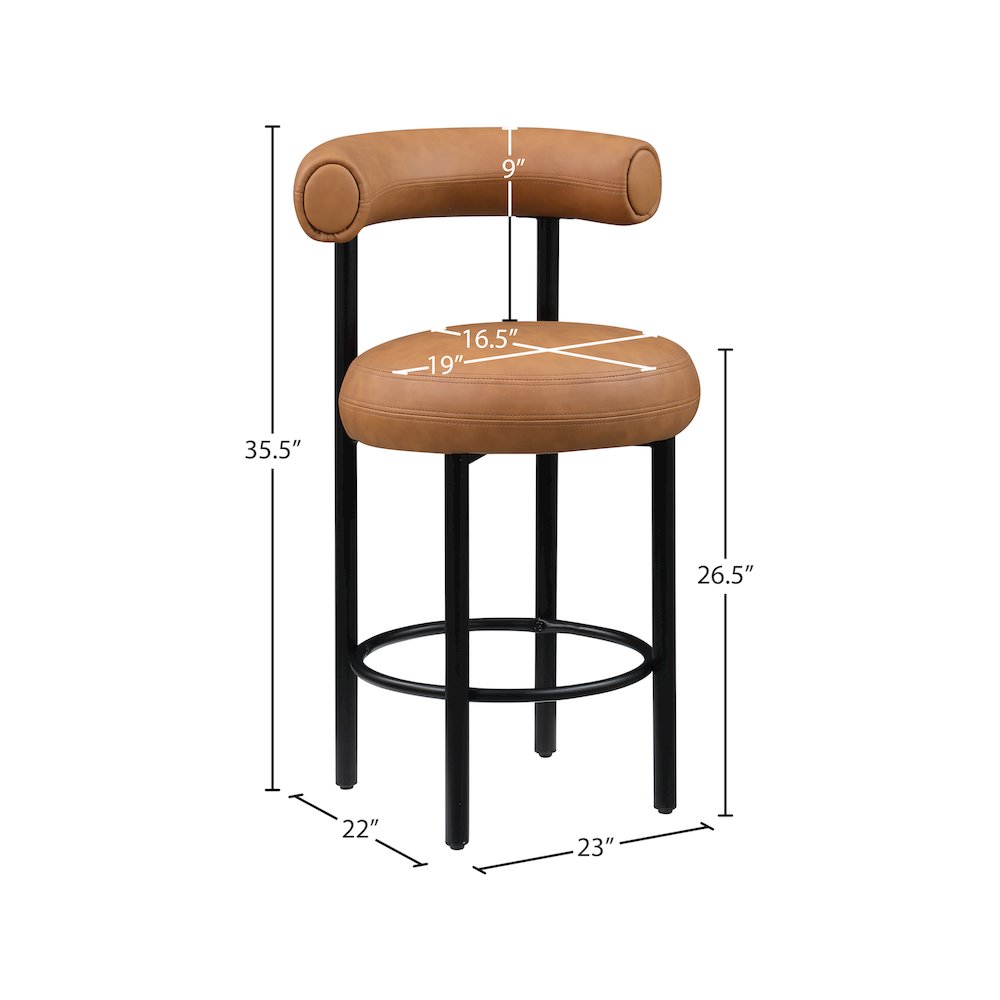 Bordeaux Cognac Vegan Leather Counter Stool, Set of 2. Picture 9