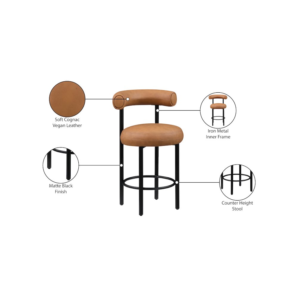 Bordeaux Cognac Vegan Leather Counter Stool, Set of 2. Picture 10