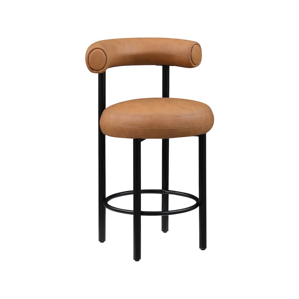 Bordeaux Cognac Vegan Leather Counter Stool, Set of 2. Picture 5
