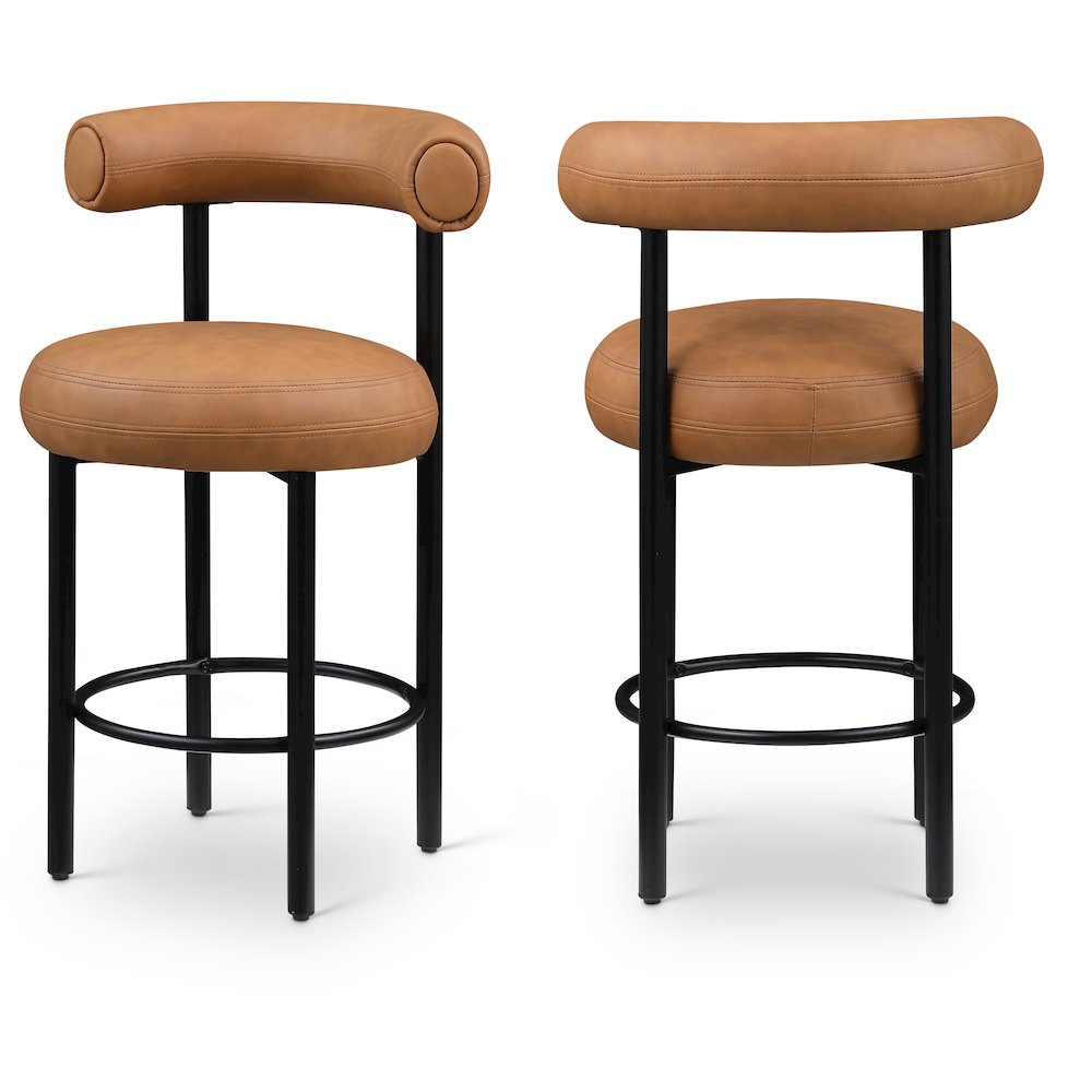 Bordeaux Cognac Vegan Leather Counter Stool, Set of 2. Picture 1