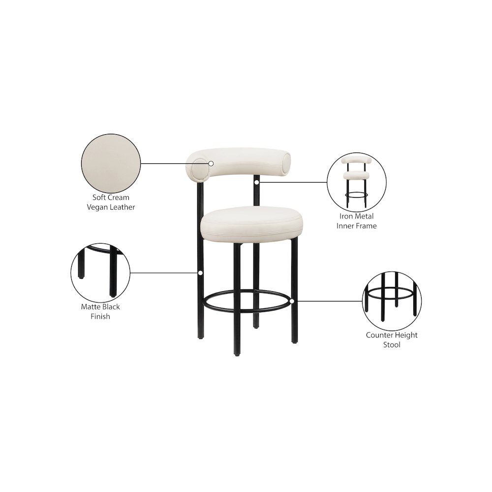 Bordeaux Cream Vegan Leather Counter Stool, Set of 2. Picture 10