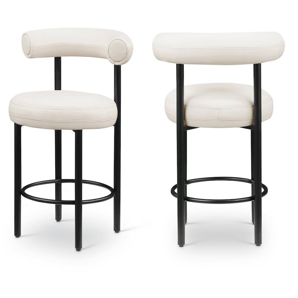 Bordeaux Cream Vegan Leather Counter Stool, Set of 2. Picture 1