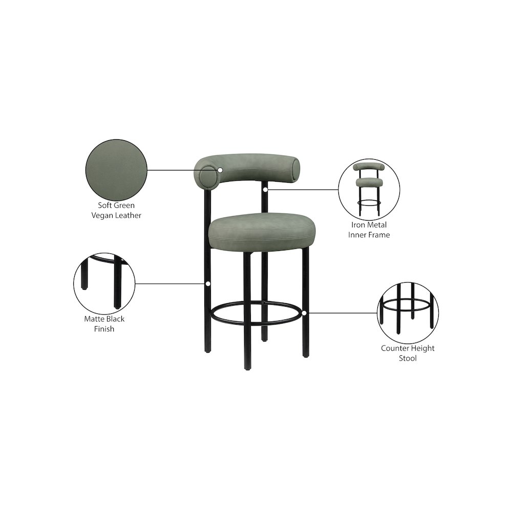 Bordeaux Green Vegan Leather Counter Stool, Set of 2. Picture 10