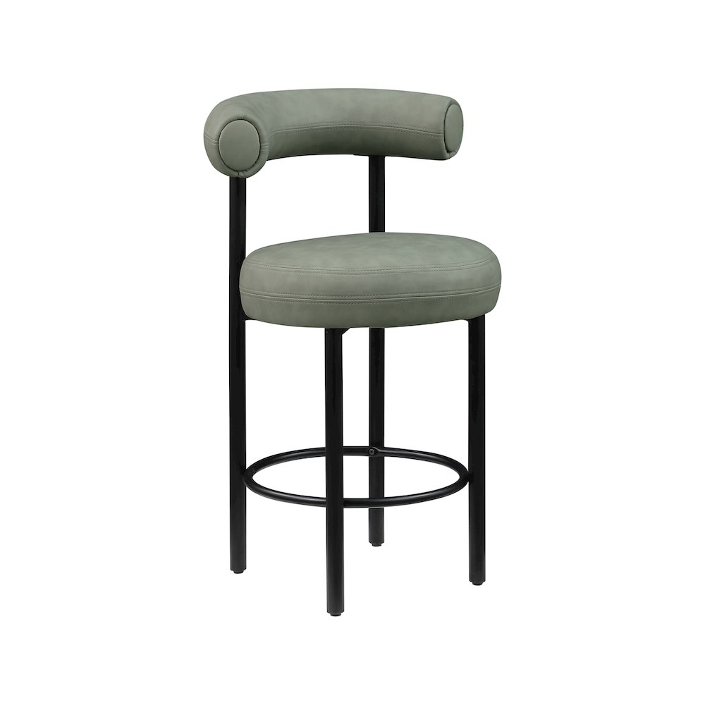 Bordeaux Green Vegan Leather Counter Stool, Set of 2. Picture 5