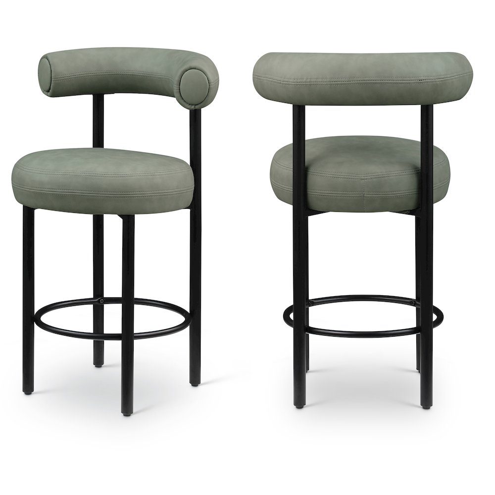 Bordeaux Green Vegan Leather Counter Stool, Set of 2. Picture 1