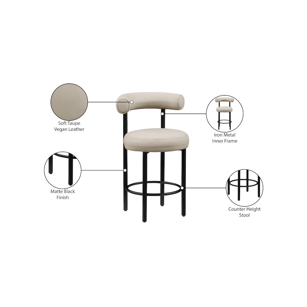 Bordeaux Taupe Vegan Leather Counter Stool, Set of 2. Picture 10