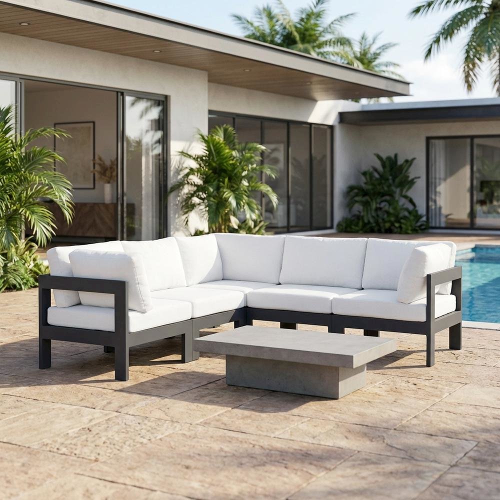 White Fabric Outdoor Patio Modular Sectional For Contemporary Lounge Comfort. Picture 3