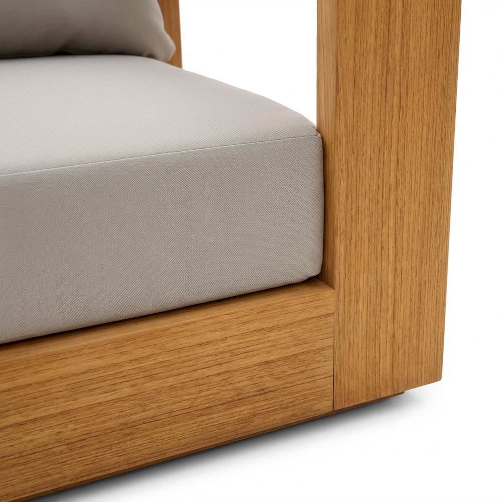 Contemporary Gray Fabric Outdoor Sofa With Cushions And Finish In Teak. Picture 6