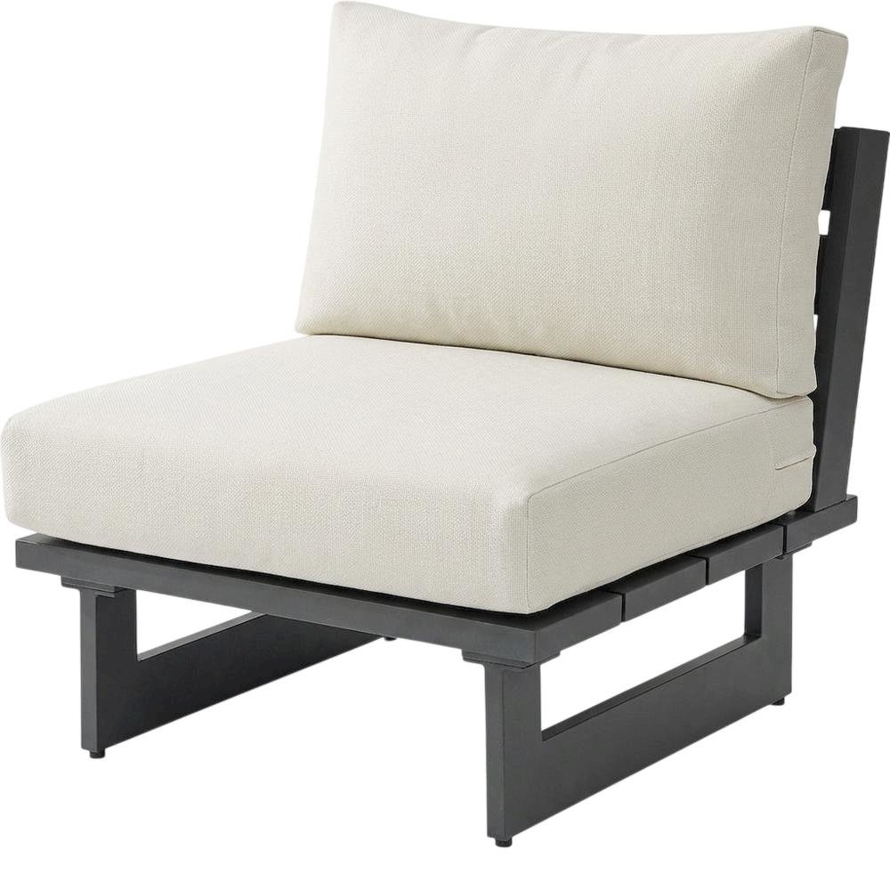 Cream Fabric Outdoor Patio Armless Chair With Contemporary Style. Picture 1