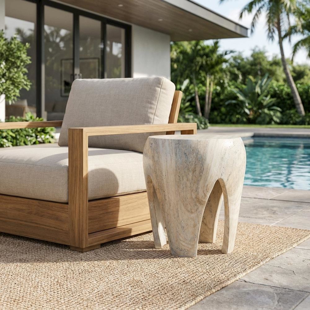 Concrete And Fiberglass Indoor/Outdoor Round End Table With Art Deco Style. Picture 3