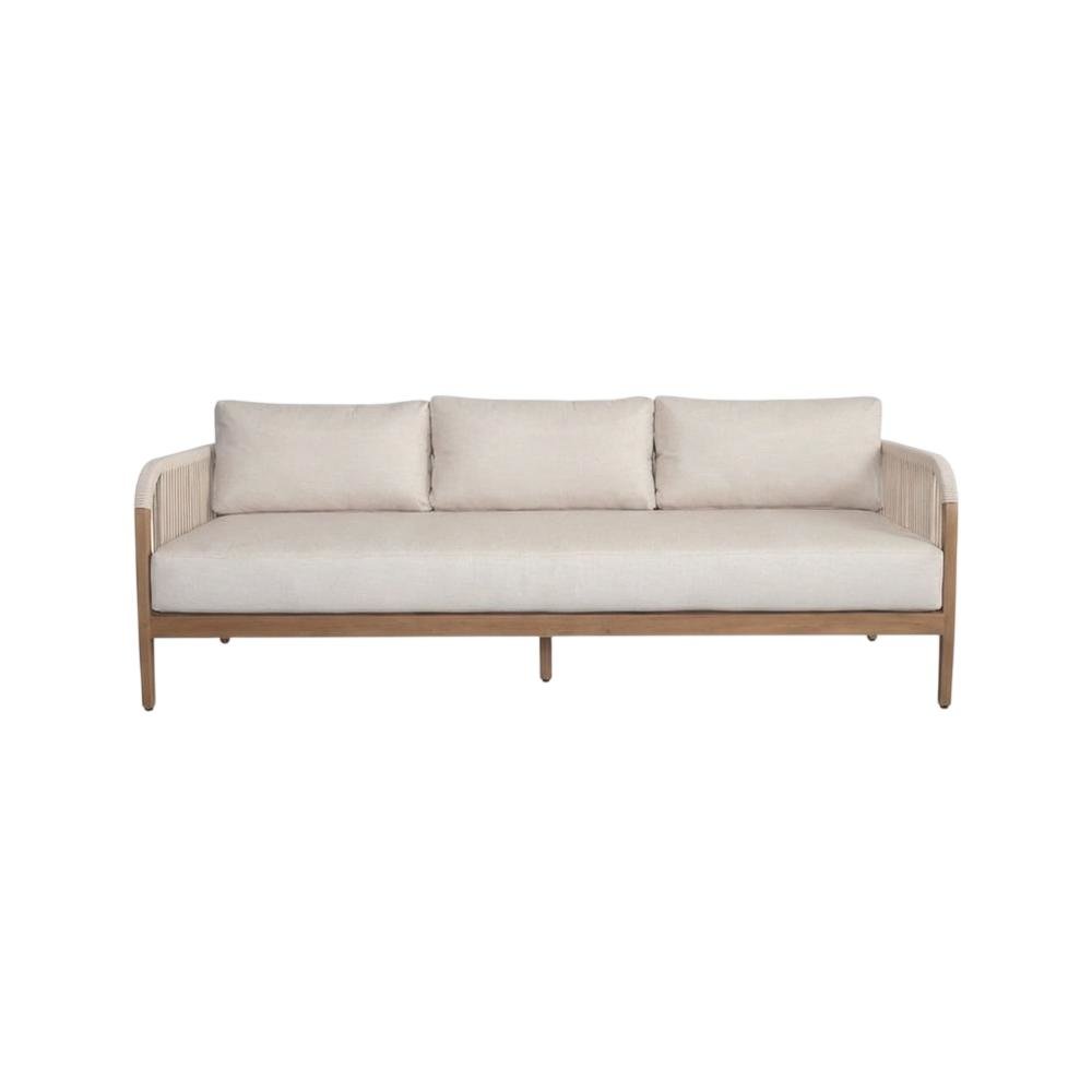 Cream Fabric Outdoor Patio Sofa With Aluminum Frame And Cushions. Picture 4