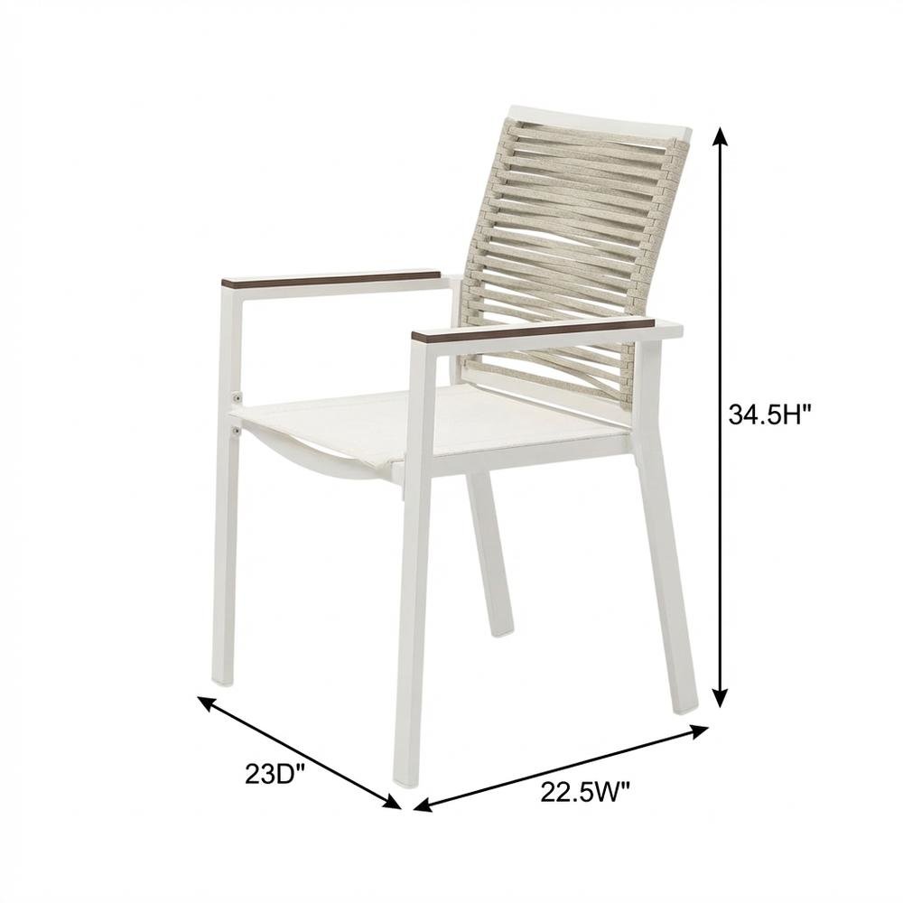 Beige Rope Fabric Outdoor Patio Dining Arm Chairs Set Of 2, Contemporary Style. Picture 7