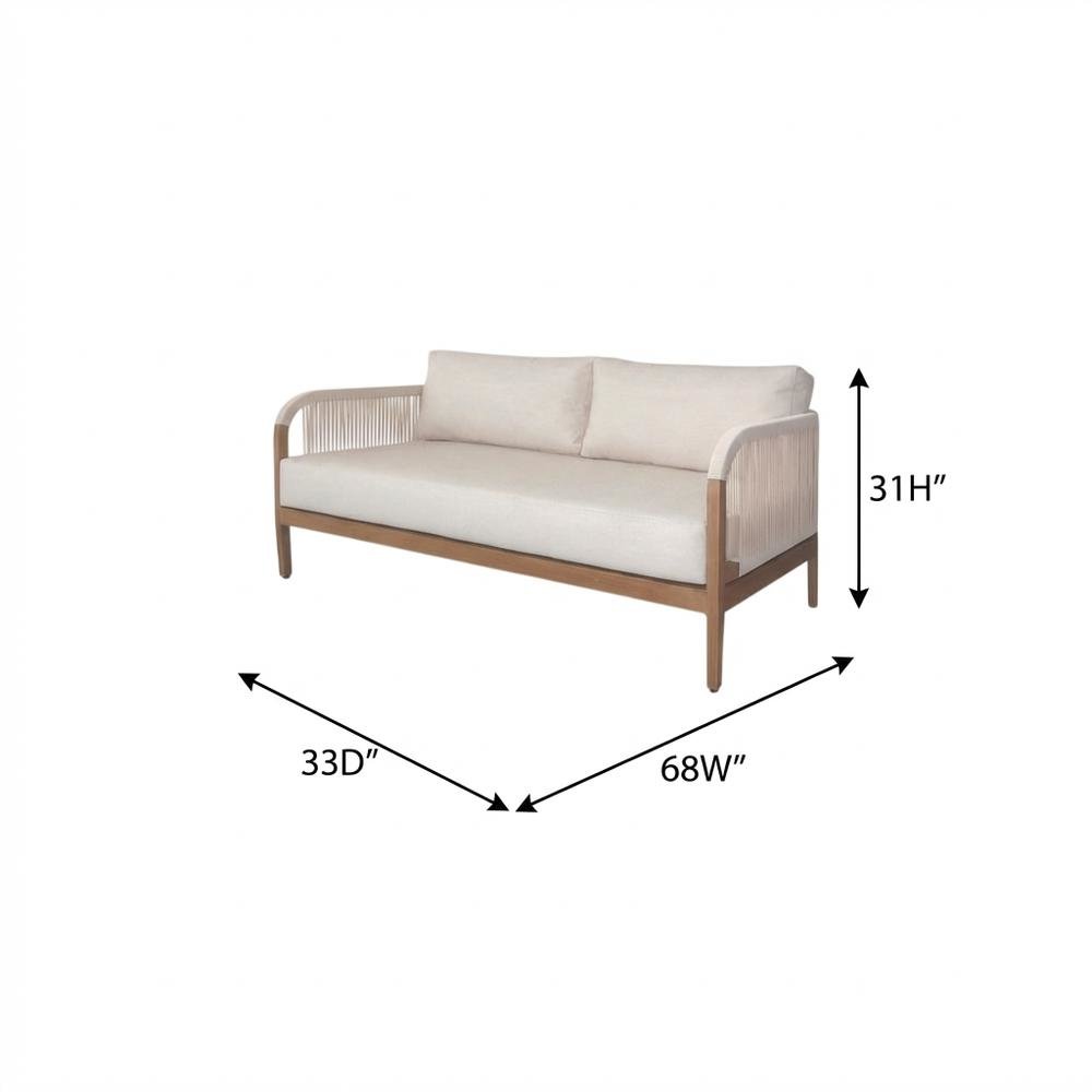 Cream Fabric Outdoor Patio Loveseat With Aluminum Frame And Cushions. Picture 7
