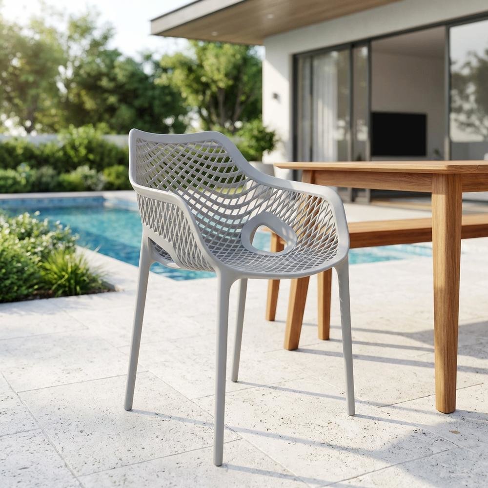 Gray Outdoor Patio Dining Chairs Set Of 4 With Armrests And Uv-Resistant Finish. Picture 3