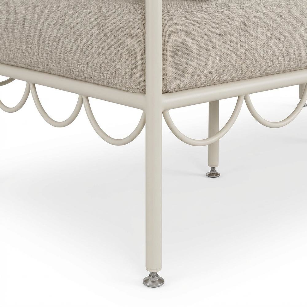 Beige Water-Resistant Fabric Outdoor Loveseat With Cushioned Seat. Picture 6