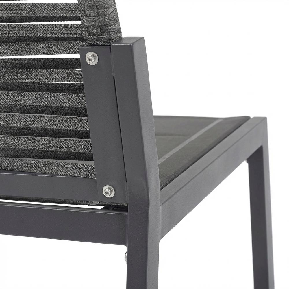 Gray Rope Fabric Outdoor Patio Dining Side Chair Set Of 2, Contemporary Style. Picture 6