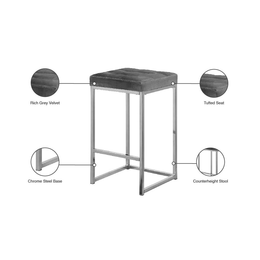 Nicola Grey Velvet Stool, Set of 2. Picture 5