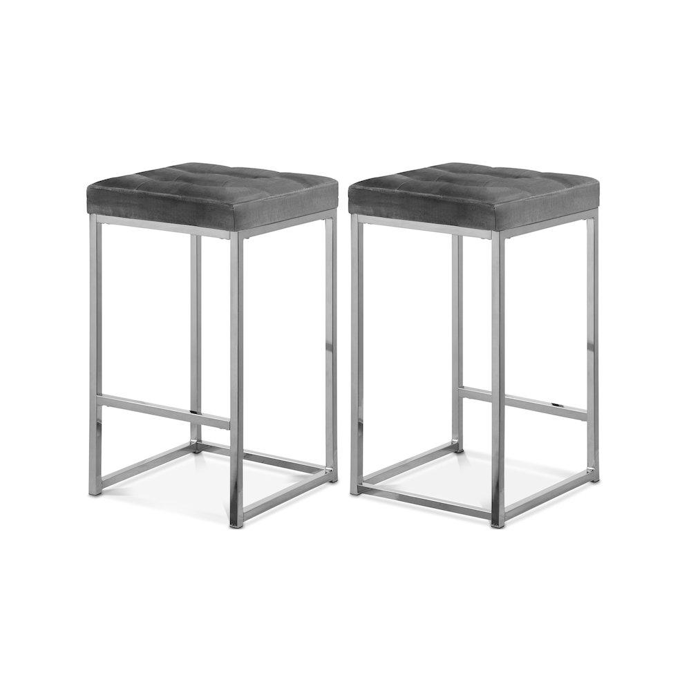 Nicola Grey Velvet Stool, Set of 2. Picture 1
