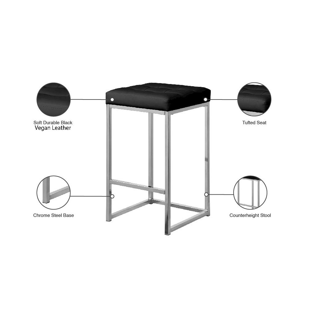 Nicola Black Vegan Leather Stool, Set of 2. Picture 5