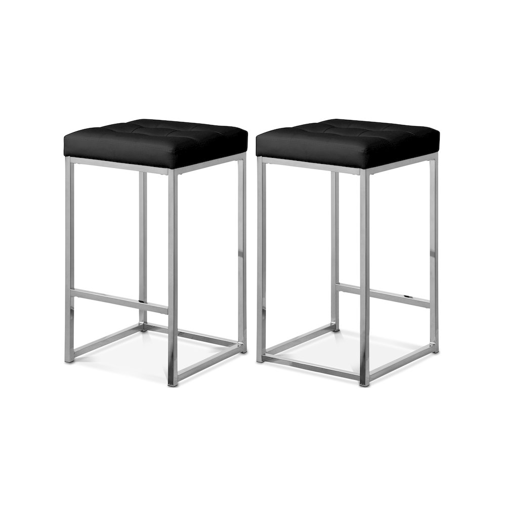 Nicola Black Vegan Leather Stool, Set of 2. Picture 1