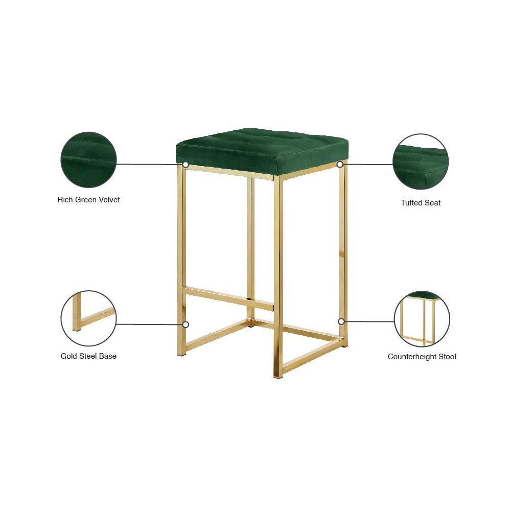 Nicola Green Velvet Stool, Set of 2. Picture 5
