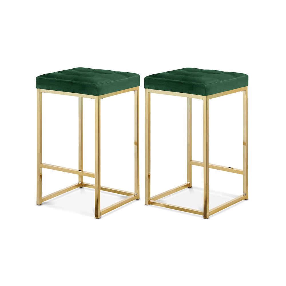 Nicola Green Velvet Stool, Set of 2. Picture 1