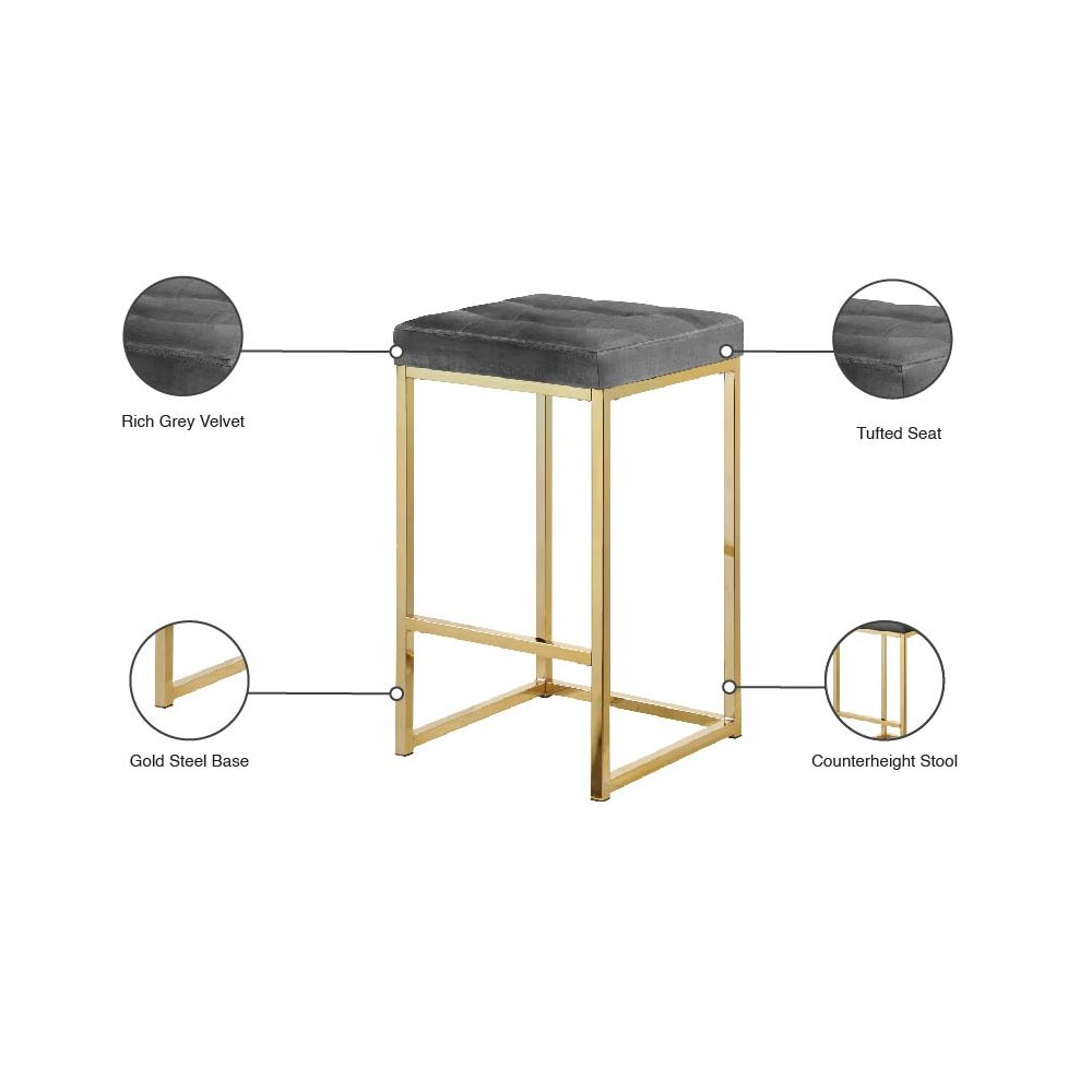Nicola Grey Velvet Stool, Set of 2. Picture 5