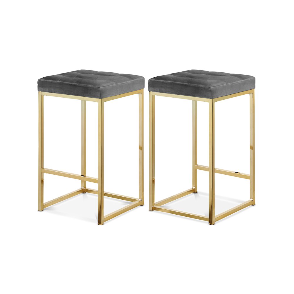 Nicola Grey Velvet Stool, Set of 2. Picture 1