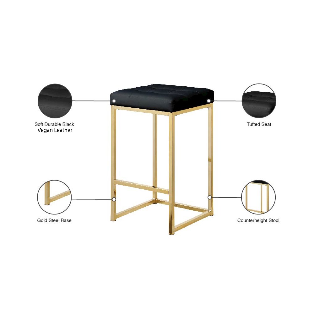 Nicola Black Vegan Leather Stool, Set of 2. Picture 5