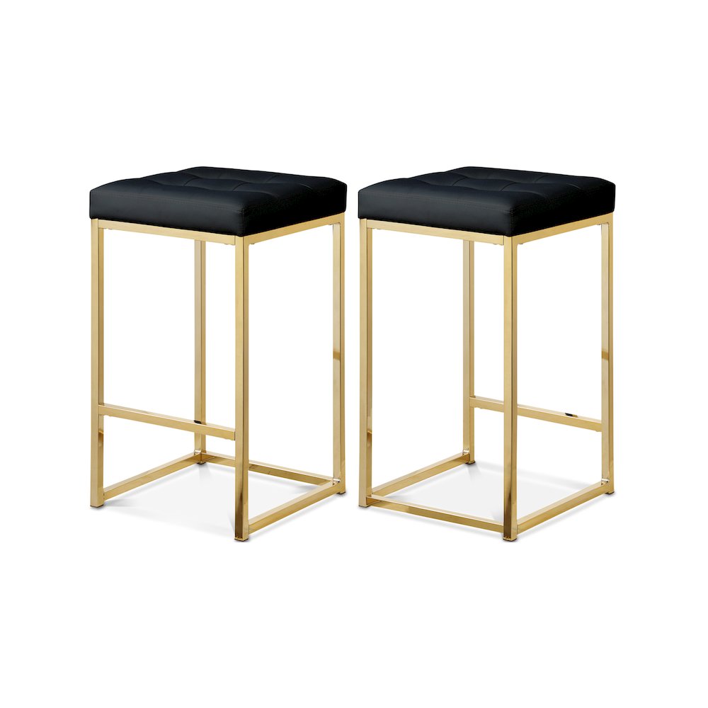 Nicola Black Vegan Leather Stool, Set of 2. Picture 1