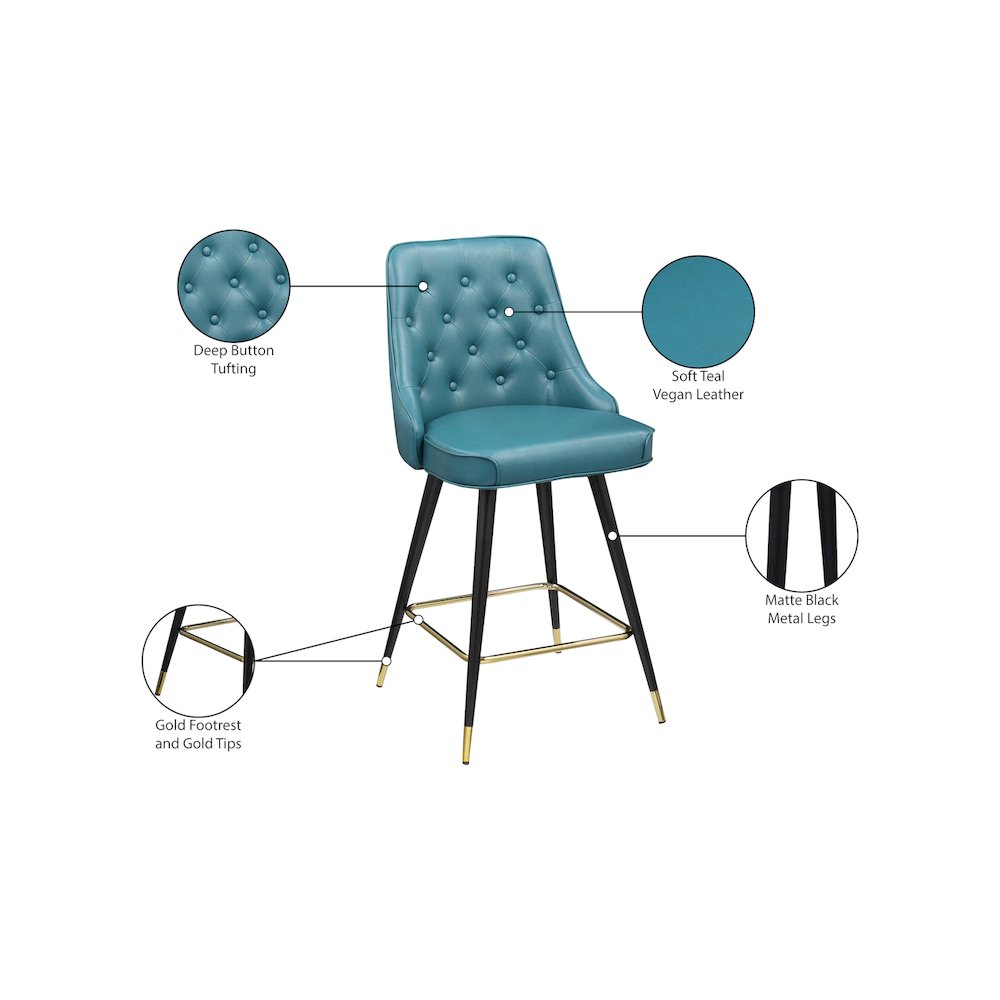 Portnoy Teal Vegan Leather Counter/Bar Stool, Set of 2. Picture 8